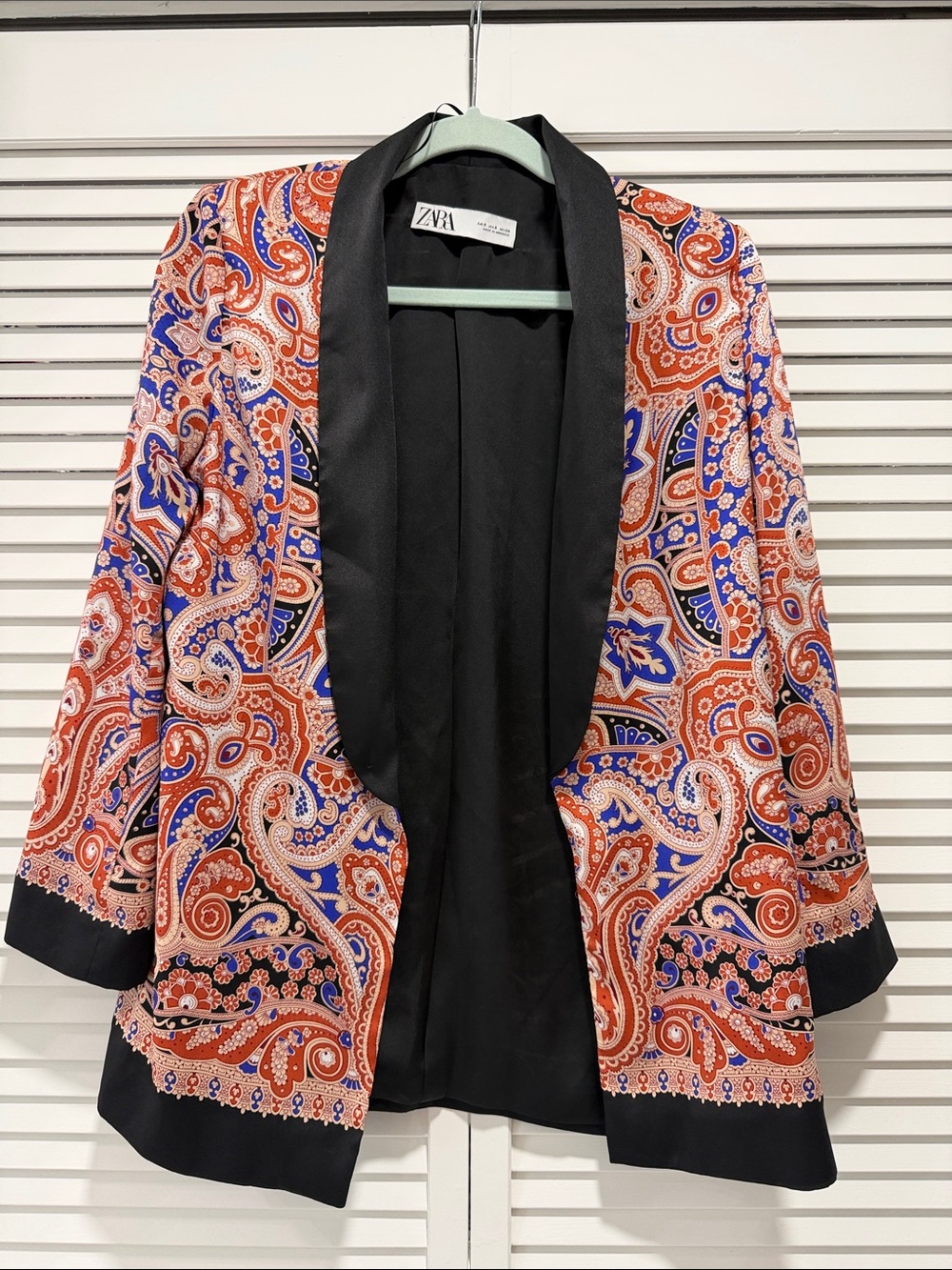 Zara Paisley Print Blazer in Red, Blue & Black